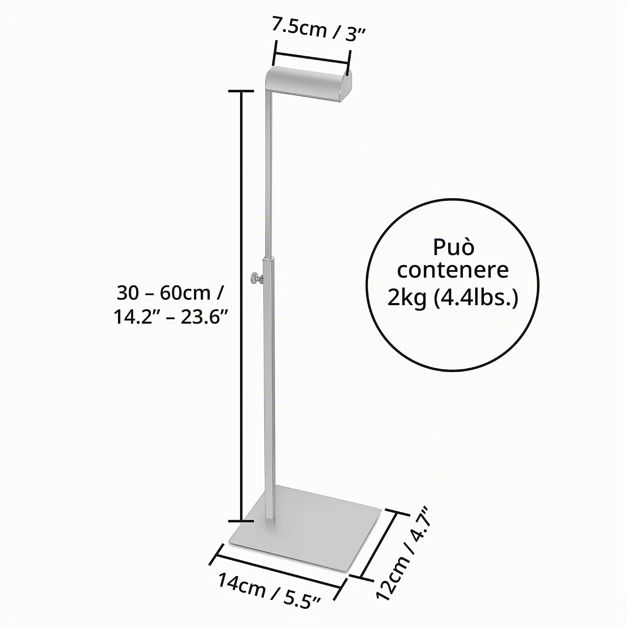 Porta Borse Regolabile [2pz] - Espositore da Terra per Borse e Gioielli, Supporto Borse in Acciaio Inossidabile - Altezza Regolabile, Base Stabile - Argento Metallizzato Lucido