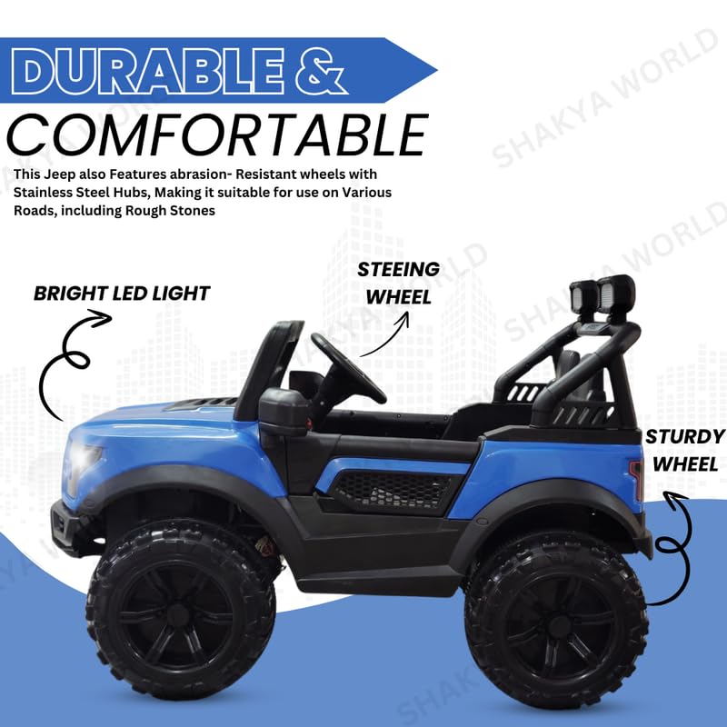 Image of SHAKYA WORLD POBO Battery Operated Jeep for Kids Ride on with Music & Light Electric Car Jeep, Blue