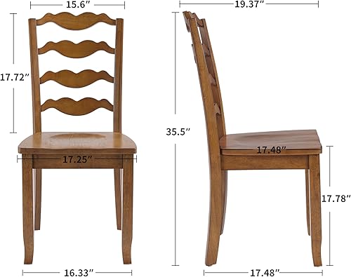 Miniatura 3 de DUHOME Juego de 2 sillas de madera con respaldo de escalera de madera de nogal antiguo, sillas de cocina sin brazos con patas de madera de goma