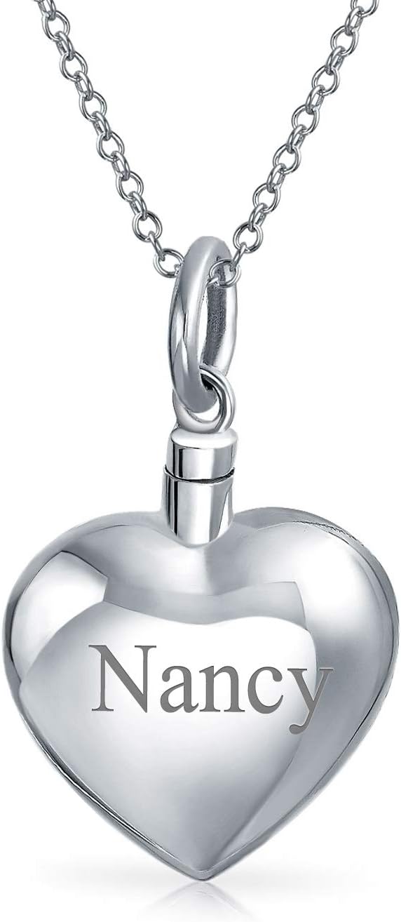 Bling Jewelry Large Engravable Puff Heart Shape Locket Pendant For Women Memorial Cremation Urn Necklace For Ashes .925 Sterling Silver