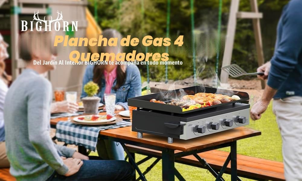 BIGHORN Plancha Grill - Barbacoa de gas – Tabletop – Portátil – 4 Quemadores