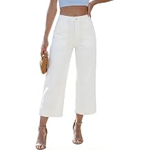LookbookStore Capri Jeans for Women Wide Leg Trendy High Waisted Baggy Straight Casual Summer Stretch Denim Capris Pants