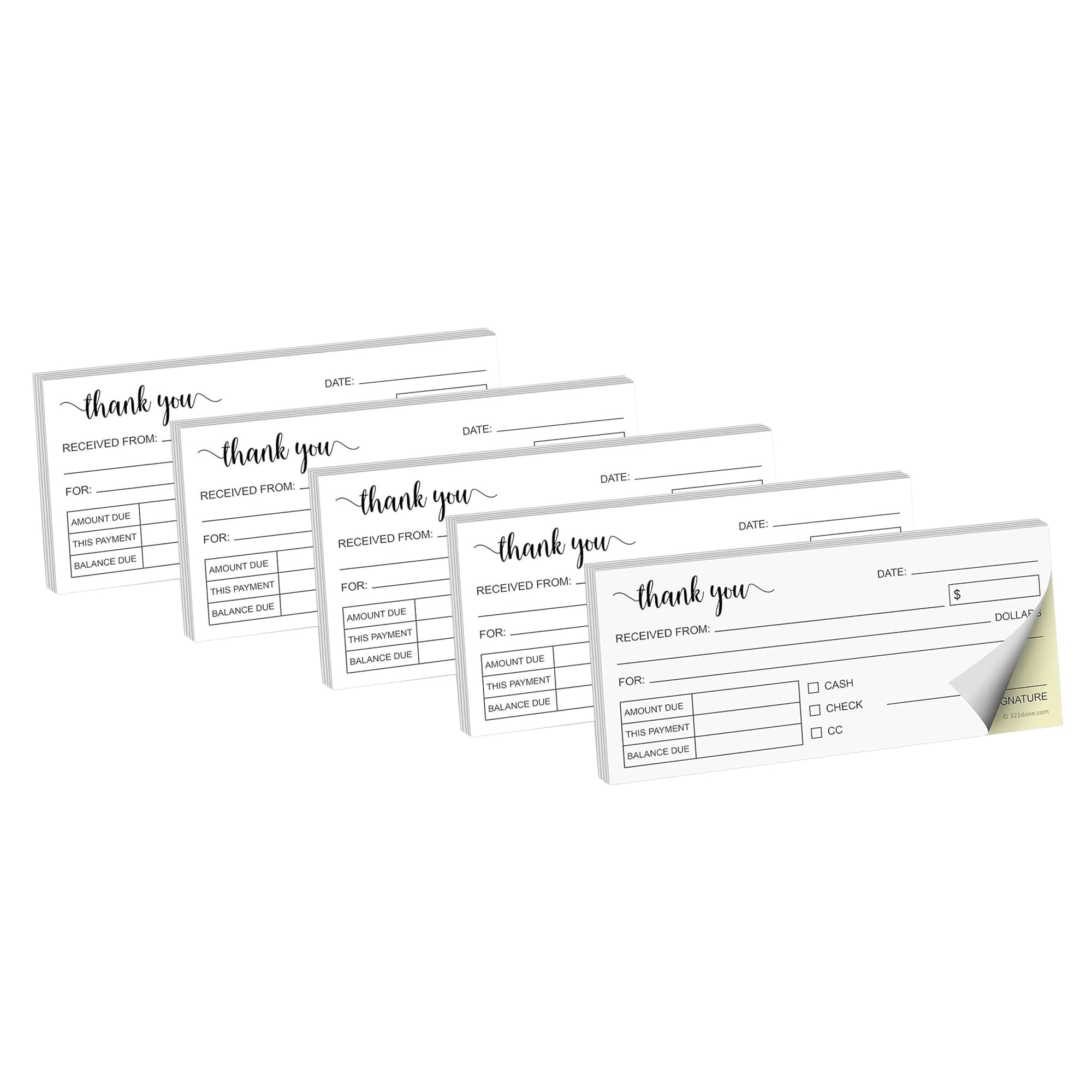 Roll Maven 5 Pack Thank You Receipt Book 2-Pack, 2.75x6 Pocket Size 2-Part Carbonless, White/Yellow Cute Handheld Duplicate Copy Order Form for Craft