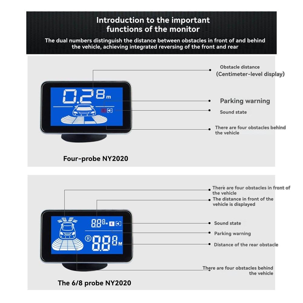 Radar de Secours Inverse 8 Système de Capteurs de Stationnement avec 8 Capteurs Inversés Buzzer Avertissement Distance Distance pour Les Véhicules Automobiles Garage Parktronic Kit A