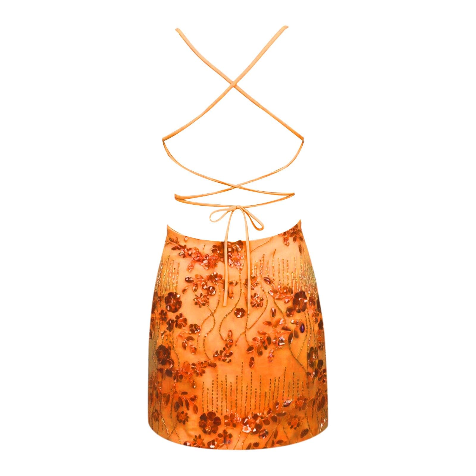 Robe de fête à paillettes pour femme - Dos nu - Courte - Sexy - Paillettes - Élégante - Robe d'été à fleurs - Dos nu - Robe de soirée - Robe à paillettes - Y2k - Robe d'été esthétique
