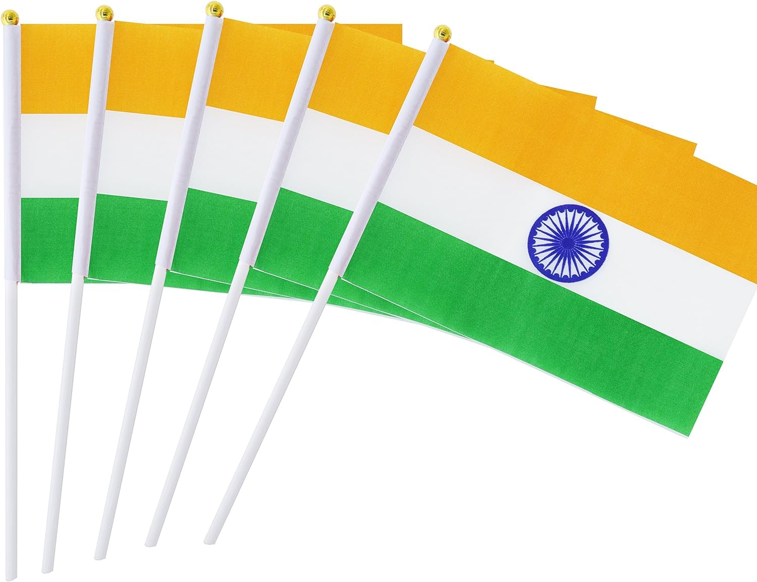 MPS My Party Suppliers10 Pack Hand Held Small Mini Flag India Flag Indian Flag Stick Flag Round Top National Country Flags,Republic/Independence Day Special Tricolor Streamers
