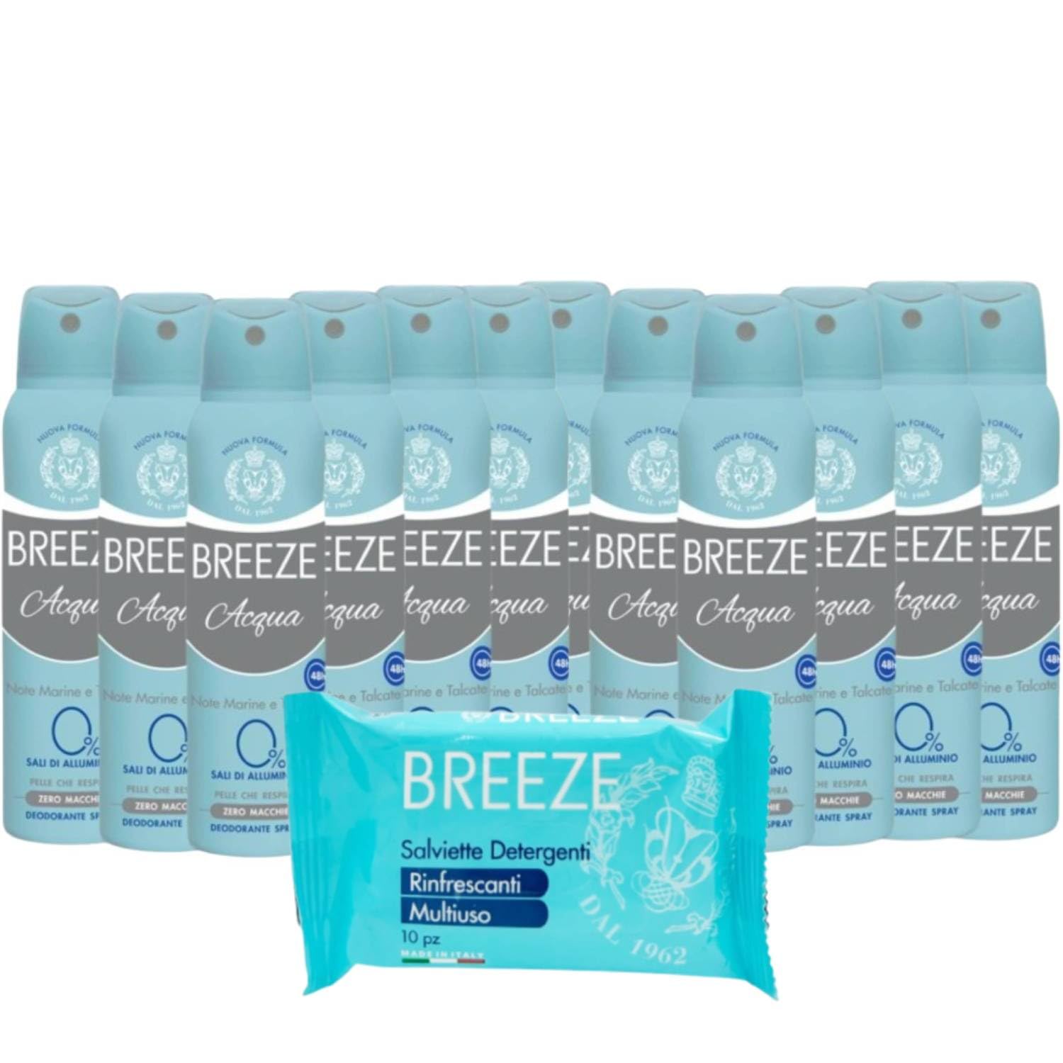 Breeze Acqua Deodorante Zero Macchie Con Note Marine e Talco Spray 48H 150 Ml (12)