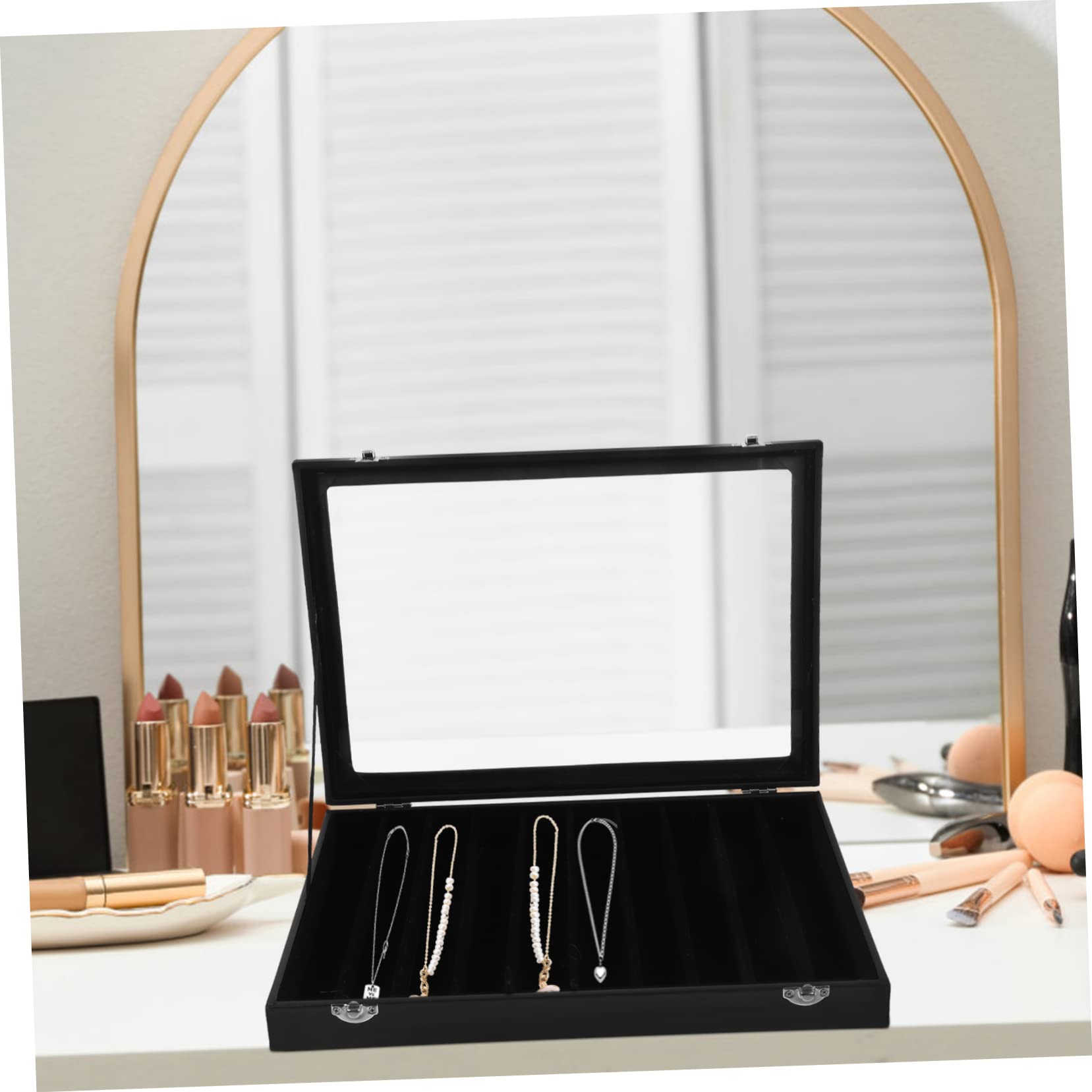 Cabilock Caja Organizadora de Collares Estuche para Collar Tapa de Vidrio y 10 Compartimentos para Pendientes y Aretes Uso Hogar