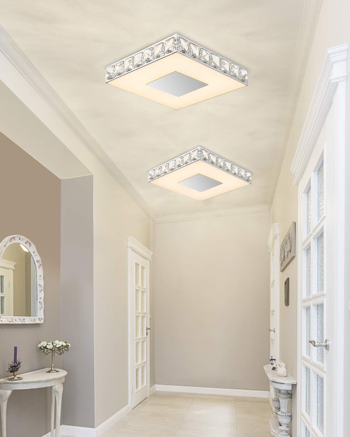 Crystal Flush Mount Ceiling Light, GALTLAP Modern LED Lighting Close to Ceiling Light Fixtures, 10.6" Square Glass Ceiling Lamp 3000K Contemporary Crystal Chandelier for Living Room Kitchen Bedroom - - 