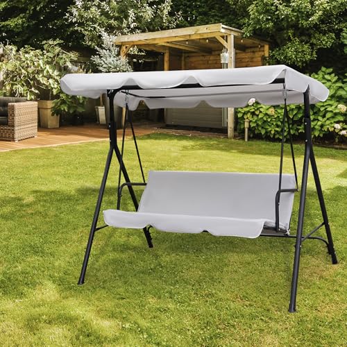 Alivio 3 Seater Swing Chair Waterproof UV Resistant Swing Seat Padded Heavy Duty Swing Chair Rocking Bench with Top Roof for Outdoor Patio Backyard Garden Beach (Grey)