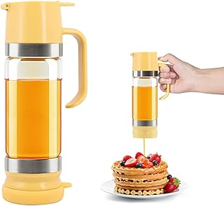 Glass Honey Dispenser No-Drip with Handle – 12 oz Maple Syrup Jar Dispen...