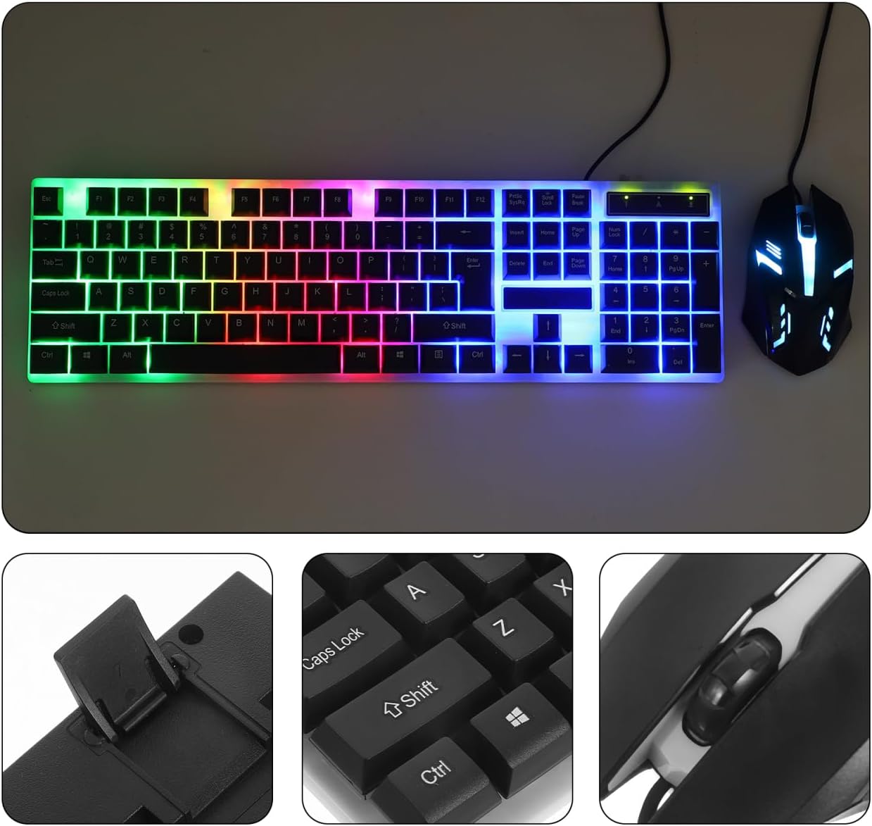 Wired Gaming Keyboard and Mouse Set with Led Backlit Floating Keycaps Ergonomic Design and Draining Holes for Comfortable Long-Term Use Computer USB Keyboard Mouse Combo