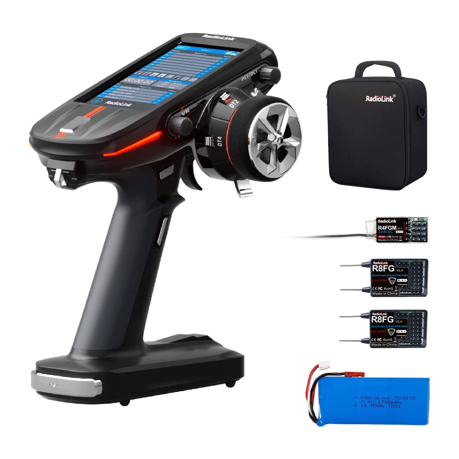 Radiolink RC8X Smart RC Fernsteuerung 8 Kanäle mit wasserdichtem Gyro-Empfänger R8FG 2PCS, 4,3" Bildschirm 200 Modellspeicher RC Fernbedienung Sender für Crawler Bagger Panzer Boot