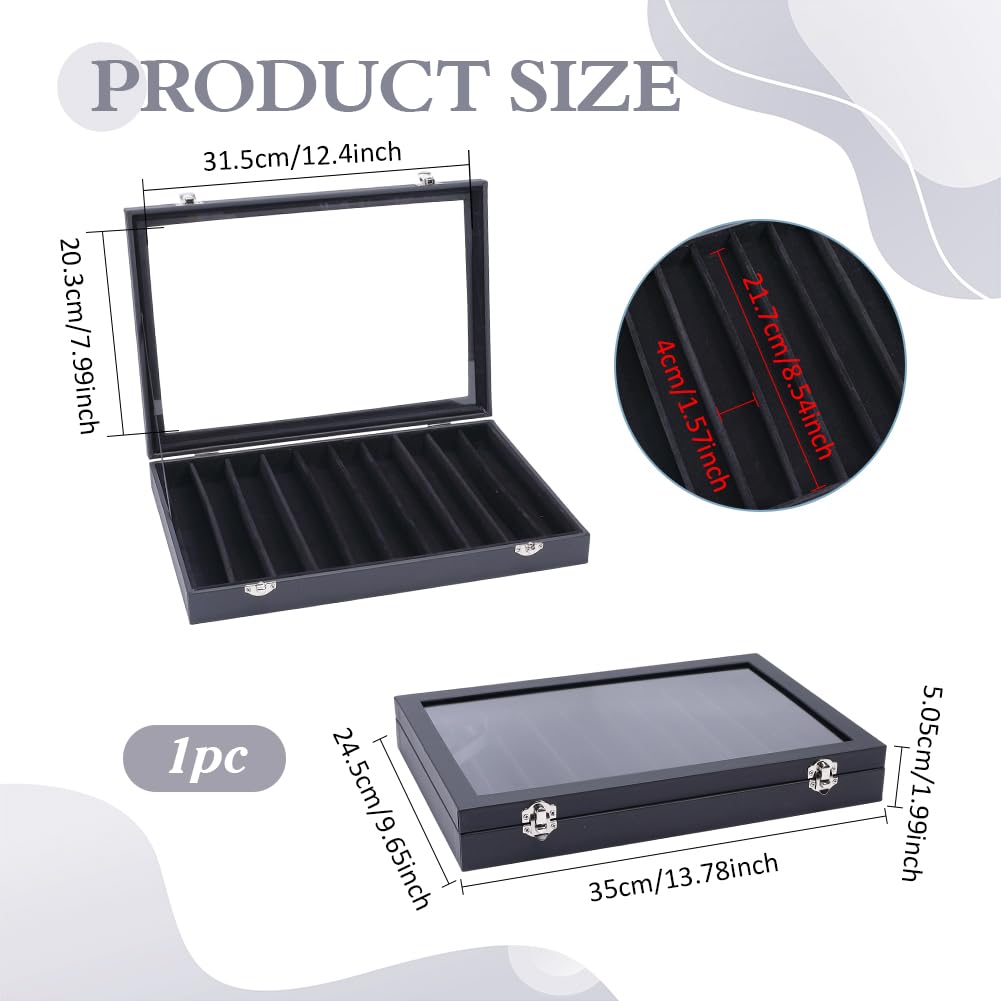 PH PandaHall 8 scomparti in pelle PU per penne stilografiche, scatola organizer nera con fibbia in metallo, custodia da collezione con finestra trasparente interna in velluto per ufficio, casa, regalo