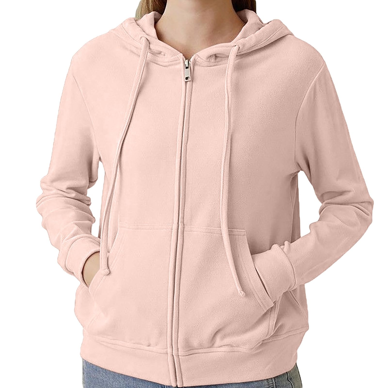 Generisch Felpa con cappuccio e cerniera, casual, a maniche lunghe, leggera, comoda e morbida, taglie forti, da donna, taglia XL
