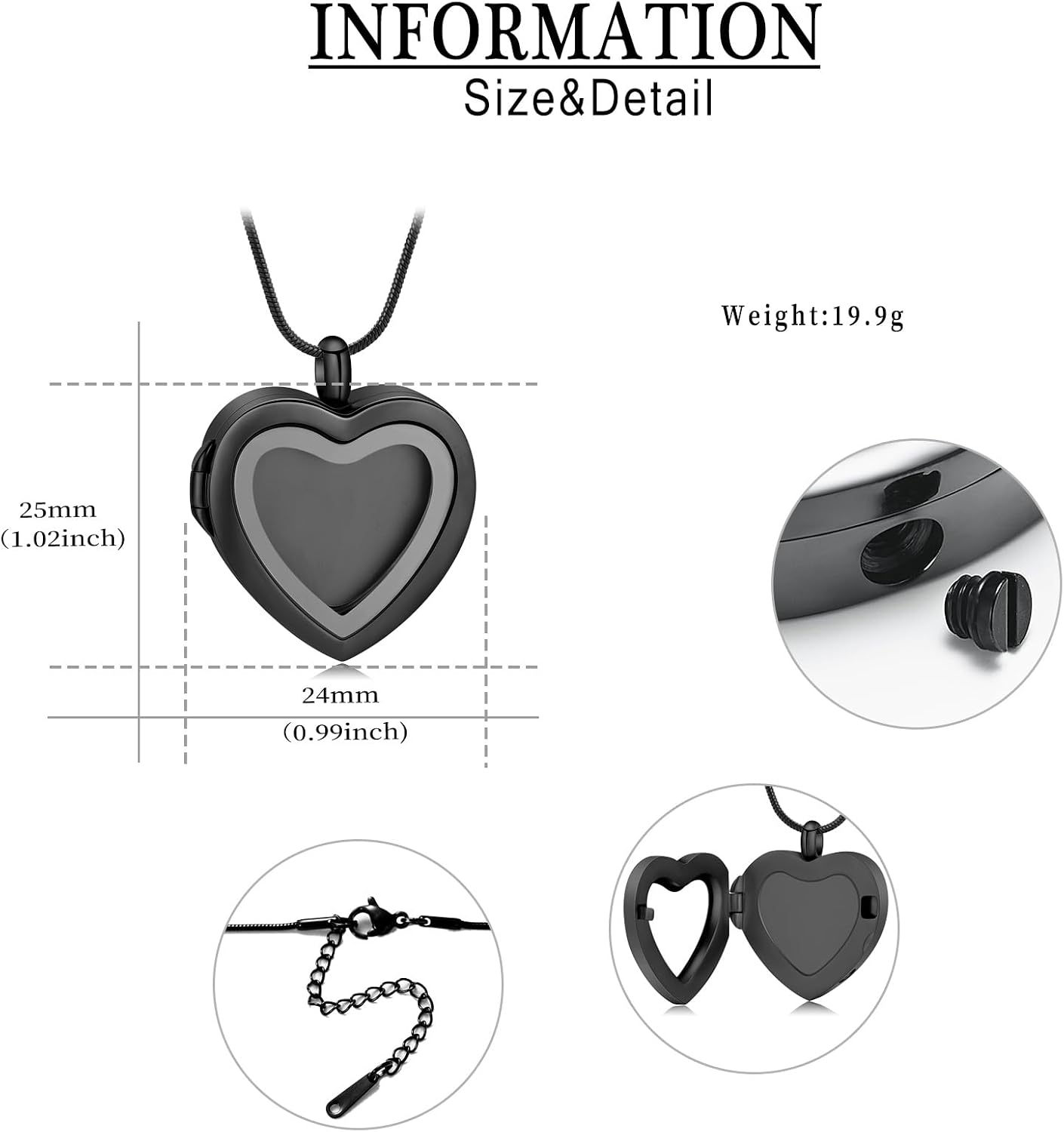 Cremation Jewelry Necklace for Ashes Heart Shaped Memorial Picture Lockets for Ashes Stainless Steel Keepsake Urn Ashes Pendants That Holds Pictures Photo
