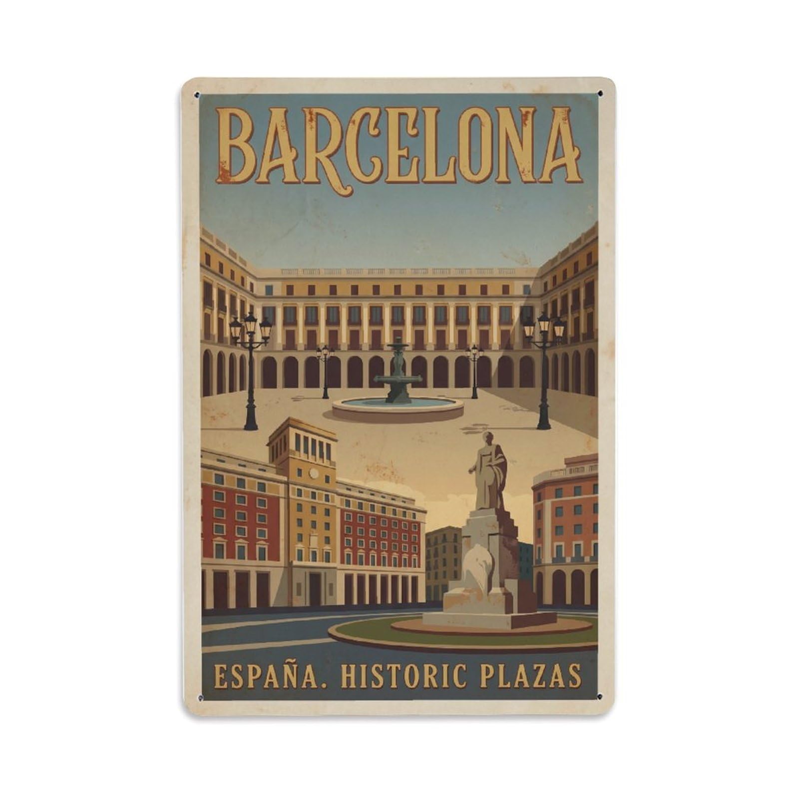 Vintage Travel Plazas Spain Historic Metal Tin Sign Plaque Wall Decor for Cafe, Club Bar, Office, Home Garden Metal Poster 8x12Inch