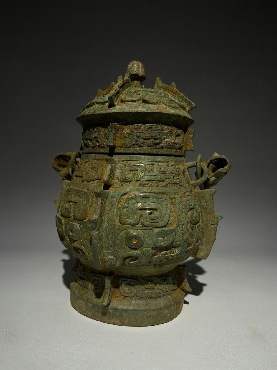 古董，藏友旧藏寄売，青銅製，「商獸面紋提梁器」祭祀品，附葬品，文房置物，賞物。 古董，藏友旧藏寄売，青銅製，「商獸面紋提梁器」祭祀