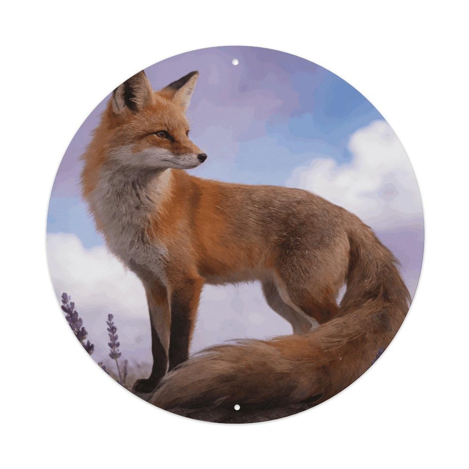 LZQPOEAS Fox Round Aluminum Wall Art Sign, Metal Indoor Wall Decor with Holes, Durable Circular Aluminum Plaque for Home, Bar, Cafe, Living Room, And Office Decoration