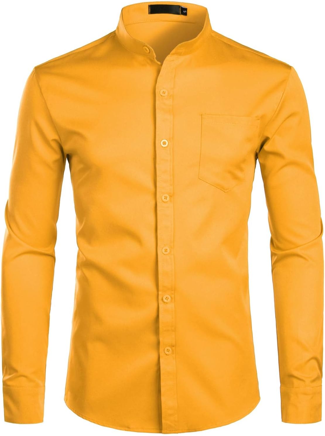 ZEROYAA Men's Banded Collar Slim Fit Long Sleeve Casual Button Down Dress Shirts with Pocket