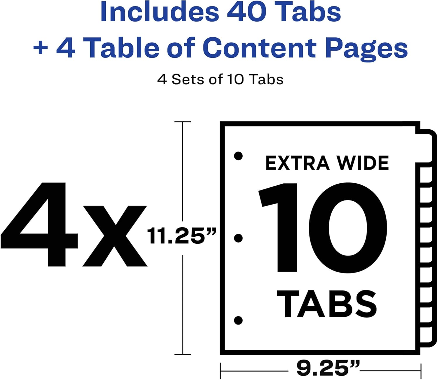 Avery Extra-Wide Dividers for 3 Ring Binders, 10 Tabs per Set, Customizable Table of Contents, Multicolor Tabs, Works Great with Sheet Protectors (4 Sets of 34776)