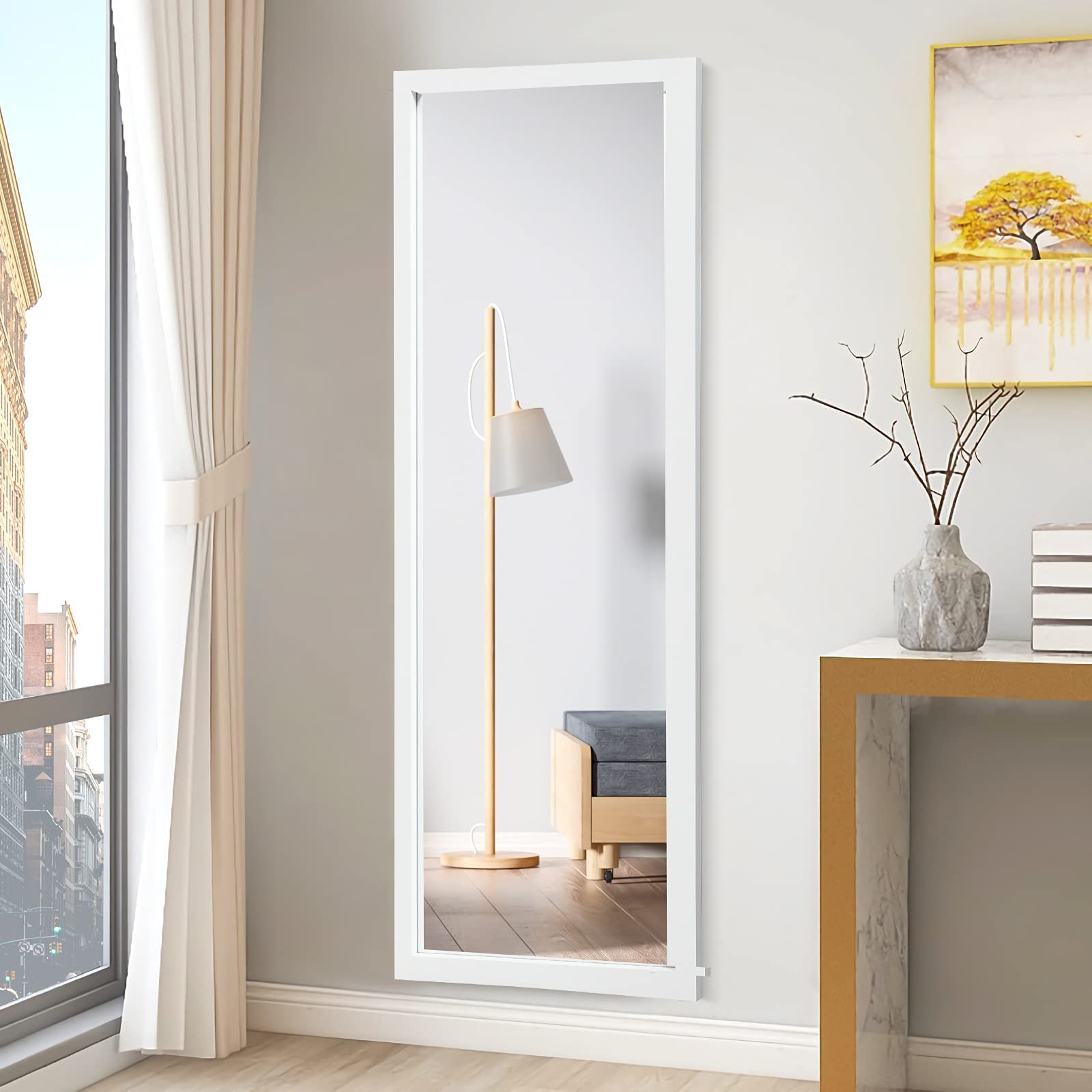 COSTWAY Specchio da Parete Lungo, Specchio sulla Porta o sul Muro, Specchio a Figura Intera per Camera da Letto Salone Spogliatoio,120 x 37 cm (Bianco)