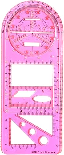 Regla de dibujo de matemáticas, plantilla de dibujo geométrico, regla de borrador de medición, regla geométrica multifuncional, color rosa