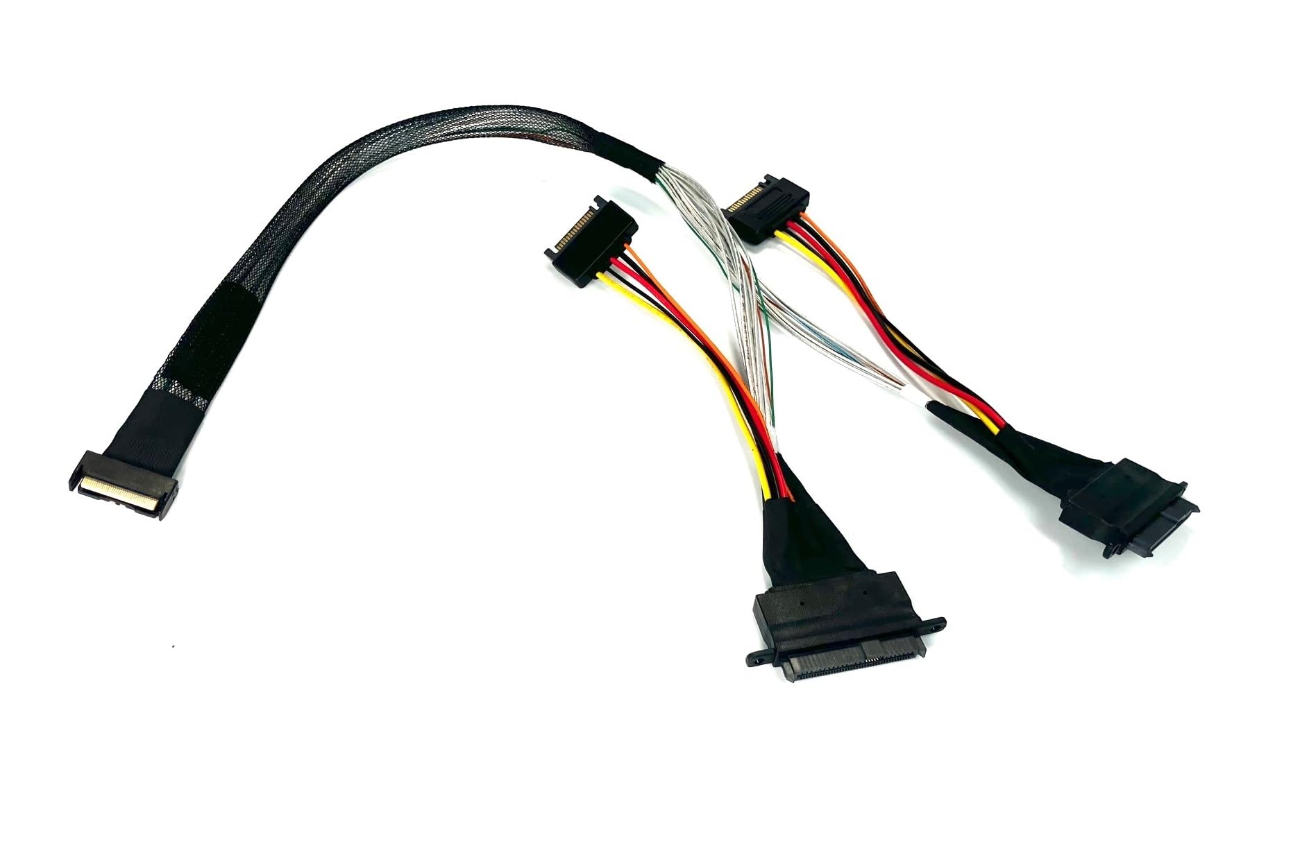 MCIO (74P) to Dual U.2 (SFF-8639) Cable (0.5M) w/Ears | NVMe Storage Upgrade | Micro SATA