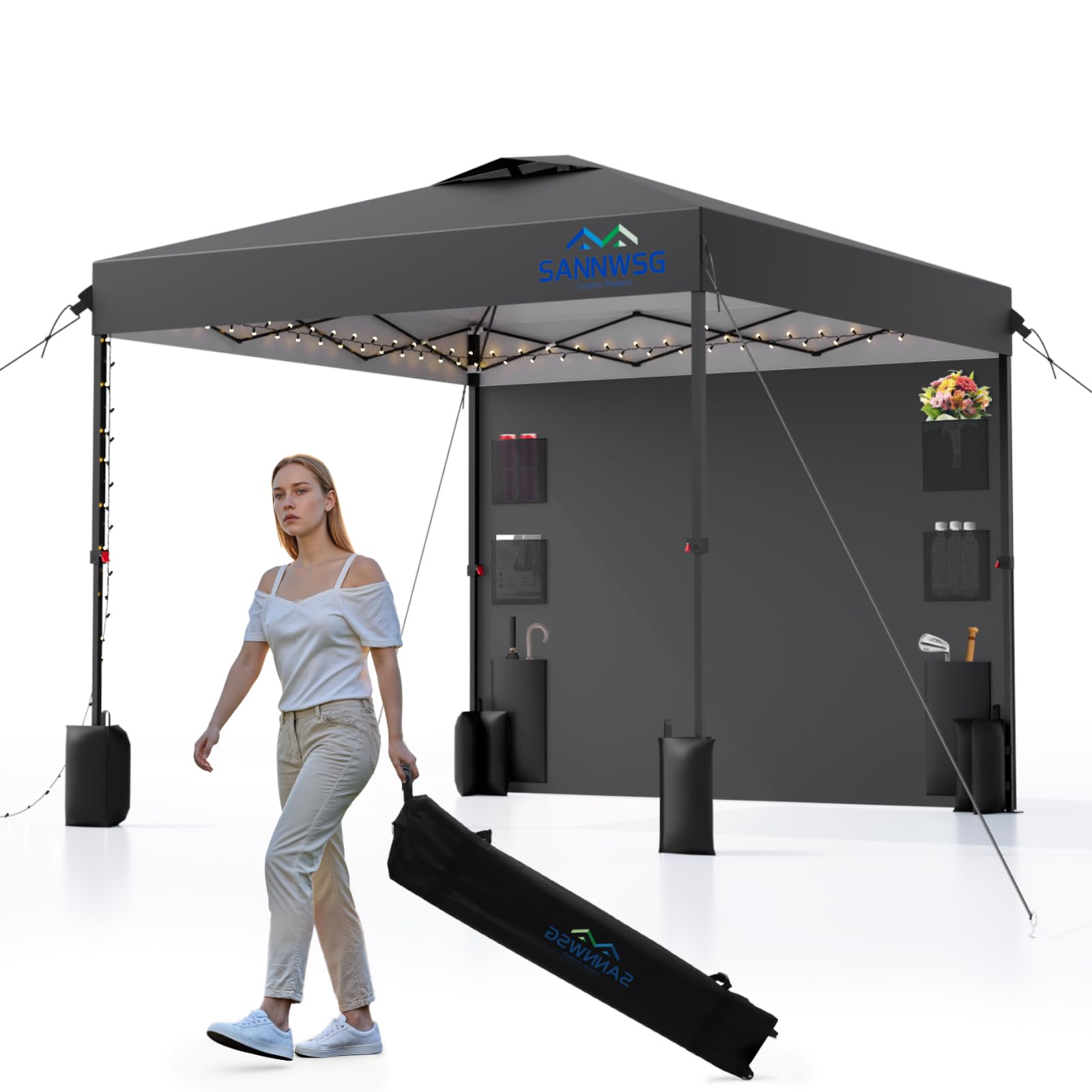 Photo 1 of 12X12 Pop Up Canopy Tent,Removable Pockets Sidewall for Extra Storage,Easy Up Canopy with One Push Button,Heavy Duty One Person Set Up Event Tent,Grey