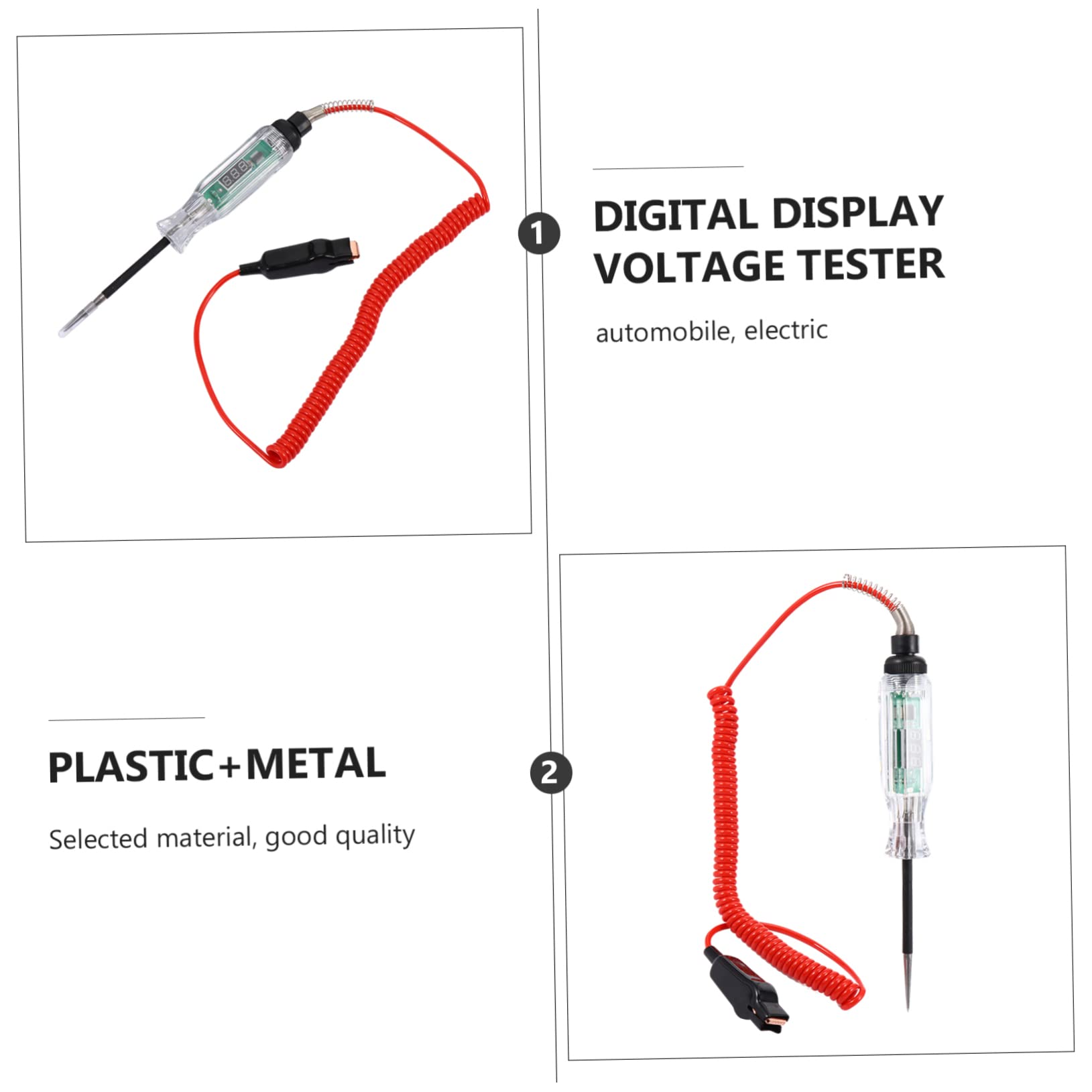 jojofuny 2pezzi Tester Tensione Digitale Lcd Per Circuiti Automotive Prolunghe Per Test Aree Difficili Design Ergonomico e Cavo Elastico Strumento Auto Professionale