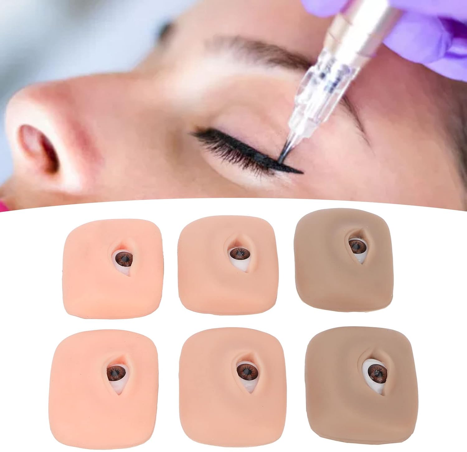 Dioche 3 Pairs Microblading Practice Skin, 3D Fake Eye Practice Skin Silicone Microblading Eyebrow Practice Skin for Beginner Makeup Makeup
