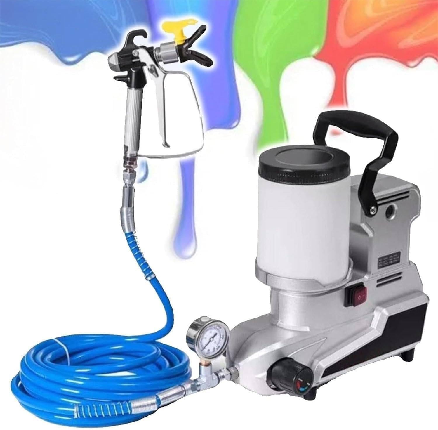 Pulverizador sin aire de alta presión de 1600 W, pistola de pintura portátil de 2,5 l/2,396.7 g/min con presión ajustable, manguera de 2 m, ideal para paredes, techos y más