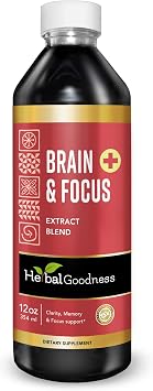 Herbal Goodness Brain and Focus - Nootropic Brain Supplement, Immune System Booster, Brain Health - Gingko, Graviola, Lions Mane - Non-GMO, Natural - 12oz - 23 Servings