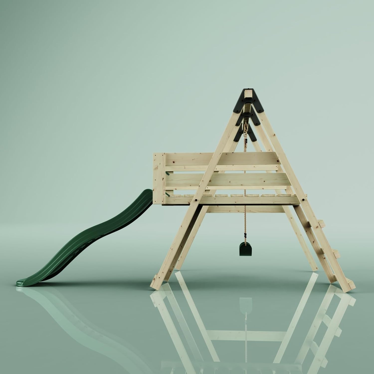 Side view of REBO Orchid Wooden Swing Set