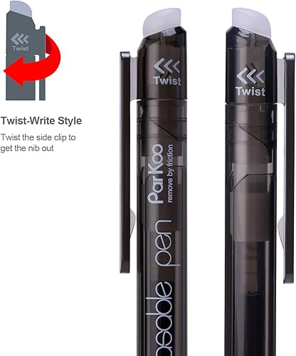 Miniatura 2 de ParKoo Bolígrafos de gel retráctiles borrables con punta fina de 0.028in, desaparece el error, 12 bolígrafos de tinta negra para planificadores de