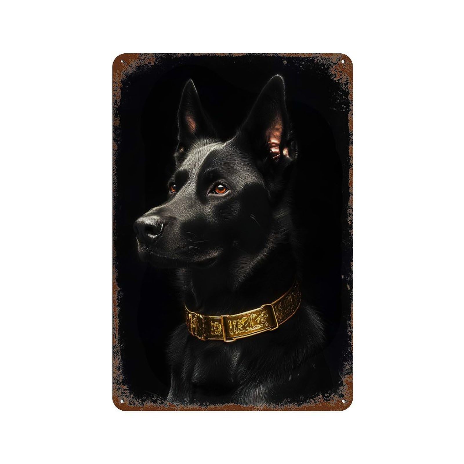 Black & Gold Belgian Malinois 11.8"x7.9" Retro Metal Sign, Vintage Wall Decor for Office, Studio And Wall Decor