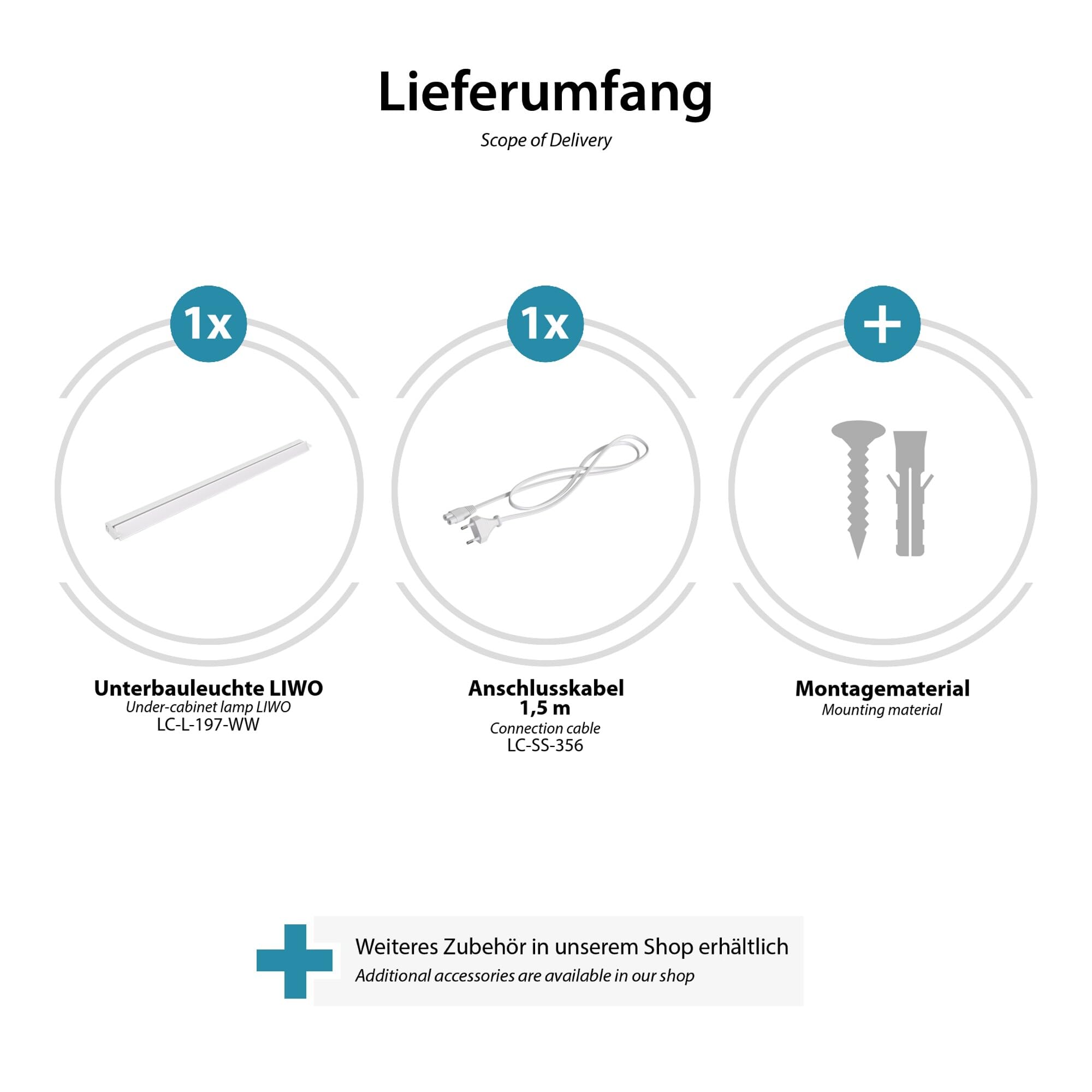 ledscom.de LED Unterbau-Leuchte LIWO 91cm, mit Anschlusskabel, schwenkbar, 1444lm, warmweiß