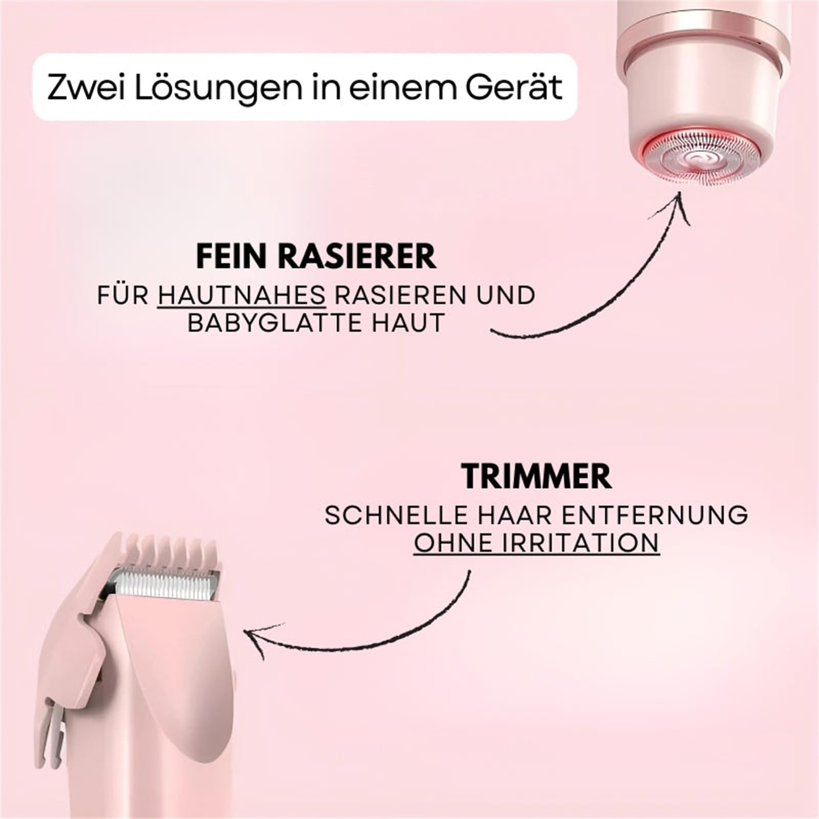 dolce donna Intimrasierer 2-in-1 Damen Elektrorasierer mit Doppelkopf, USB-C Aufladung, wasserdicht, ideal für Gesicht, Beine und Arme, leicht zu reinigen