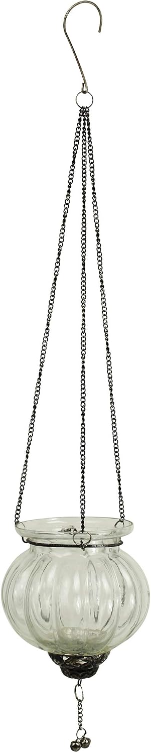 HomArt 9621-0 Naya Hanging Tealight Holder with Tassel, 18-inch Height, Glass and Metal