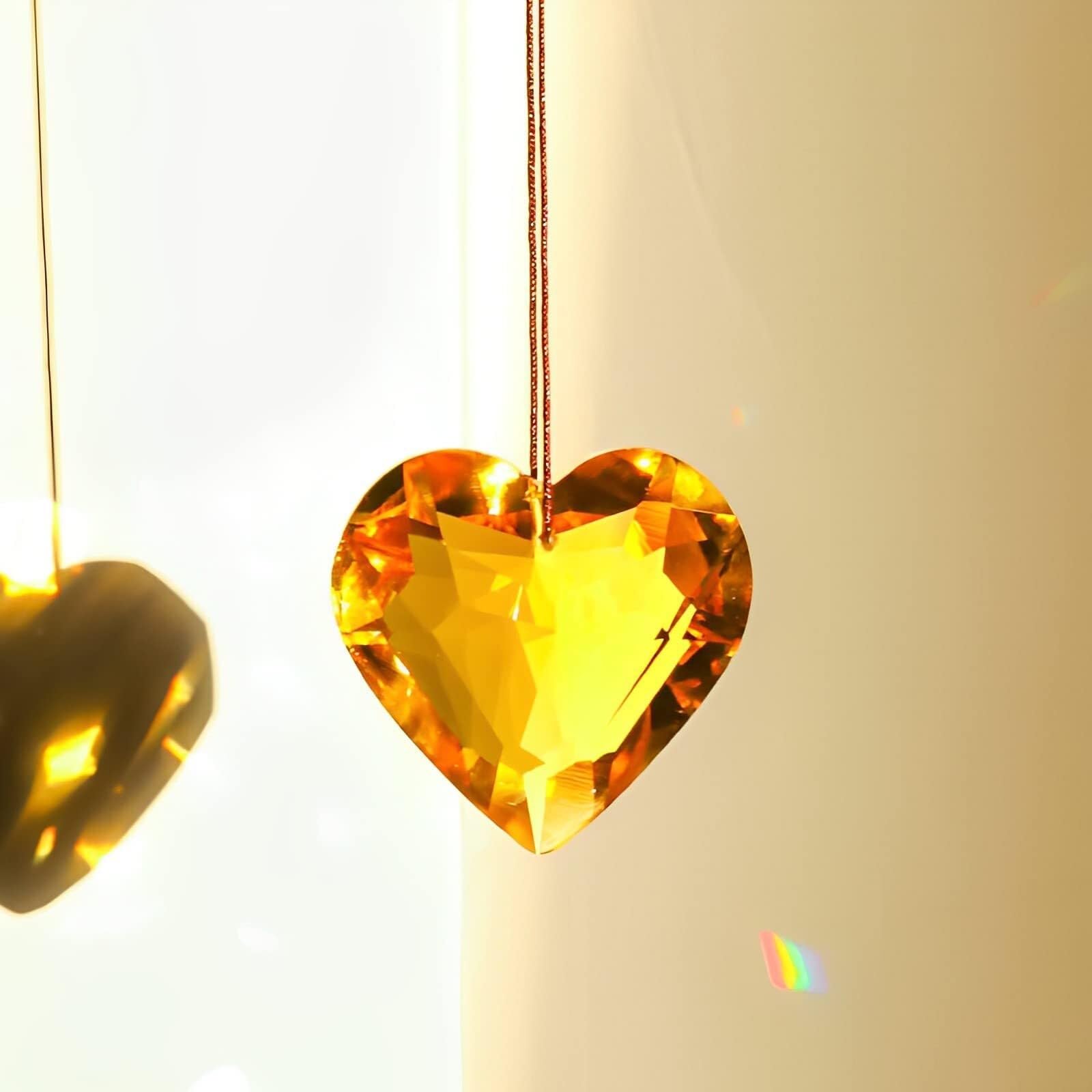 Hanging Heart Suncatcher Prism Crafts,Large Hanging Crystal Prism suncatcher,Hanging Chandelier Crystals Prisms for Window Suncatchers Chandelier Parts Rainbow Maker Pendants(Color:45mm Champagne Yell