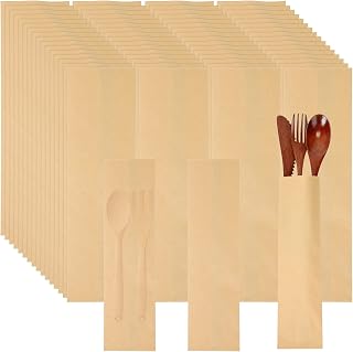 Geelin 500 Pcs Paper Silverware Bags 10" x 2-3/4" Churro Bags Kraft Utensils Sleeves for Restaurant Kitchen Bakery Rods Cookies Chopsticks Holder Christmas Wedding Party Tableware (Kraft Color)