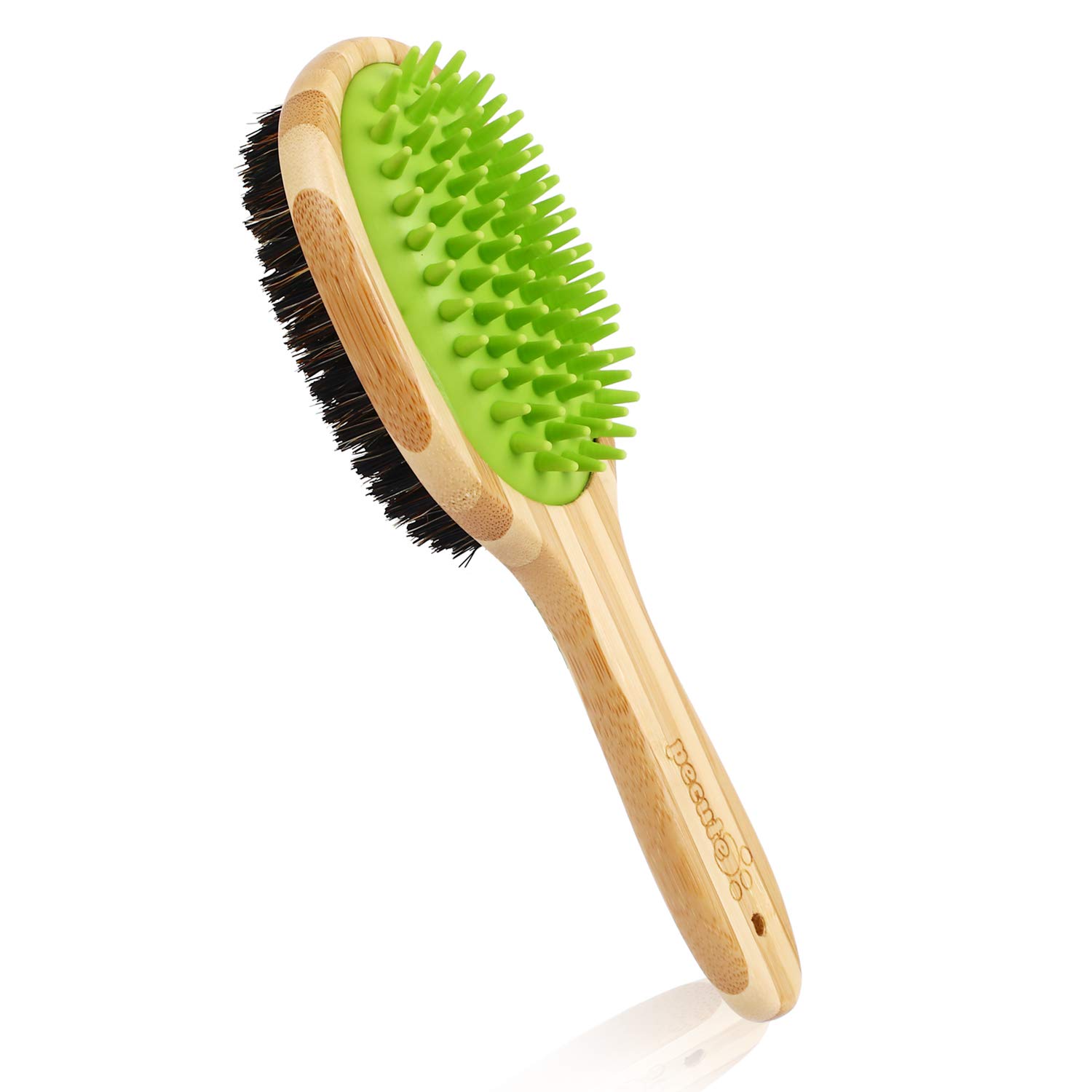 Dog Bath Massage Brush for Dog Cat Shower Grooming, Double Sided Silicone Pin Bristle Bamboo Comb Remove Loose Dirt Shedding Hair for Short Medium Long Hair Pet