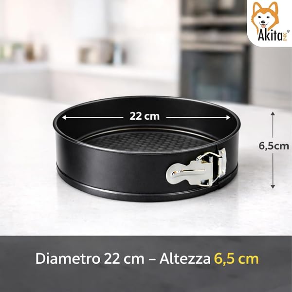AKITAInk Tortiera a Cerniera Antiaderente da 18 a 28 cm - Stampo per Dolci Apribile, Ideale per Cheesecake, Torte e Preparazioni da Forno (22 cm) - 3