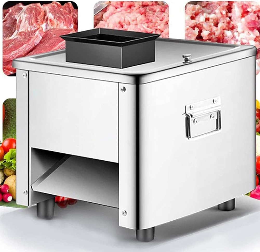 Electric Meat Cutter 850w Commercial Meat Slicer Cutting Machine 130KG/H Stainless Steel Automatic Slice Strip Cube Meat Cutting Machine for Chicken Fish Beef Meat Strips Meat Cubes 7.0mm