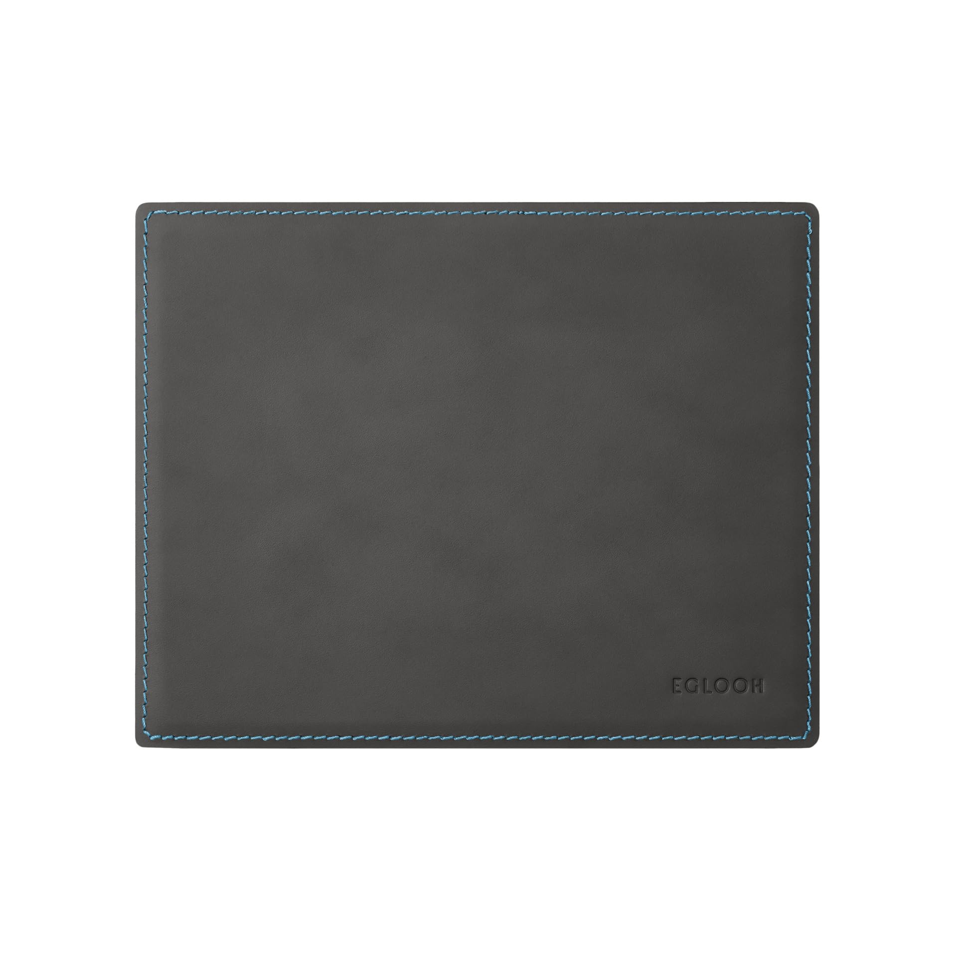 Eglooh - Mercurio Deluxe - Mouse Pad in Cuoio Grigio Antracite cm 25x20 - Tappetino Mouse per Scrivania e Ufficio con Cuciture Blu in Contrasto e Fondo Antiscivolo - Made in Italy