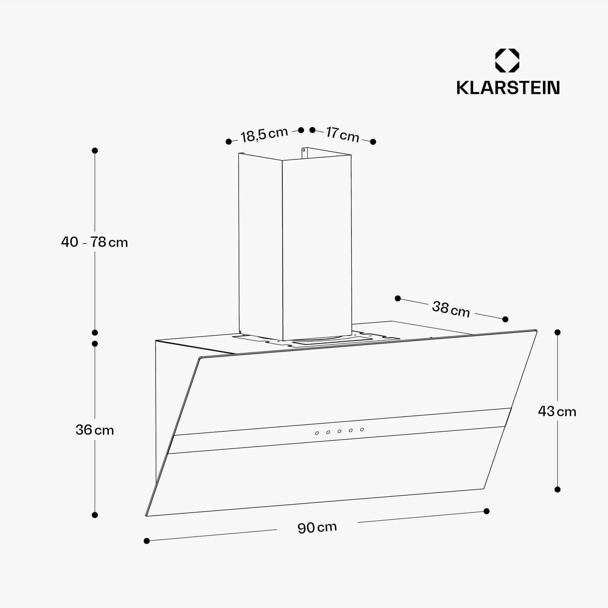 Klarstein WiFusion - Cappa da Cucina, 90cm, Cappa Aspirante, 690 m³/ora, Controllo WiFi & Touch, LED 6000-6500K, Efficienza Energetica A++, Motore: 110W, Grigio-Blu