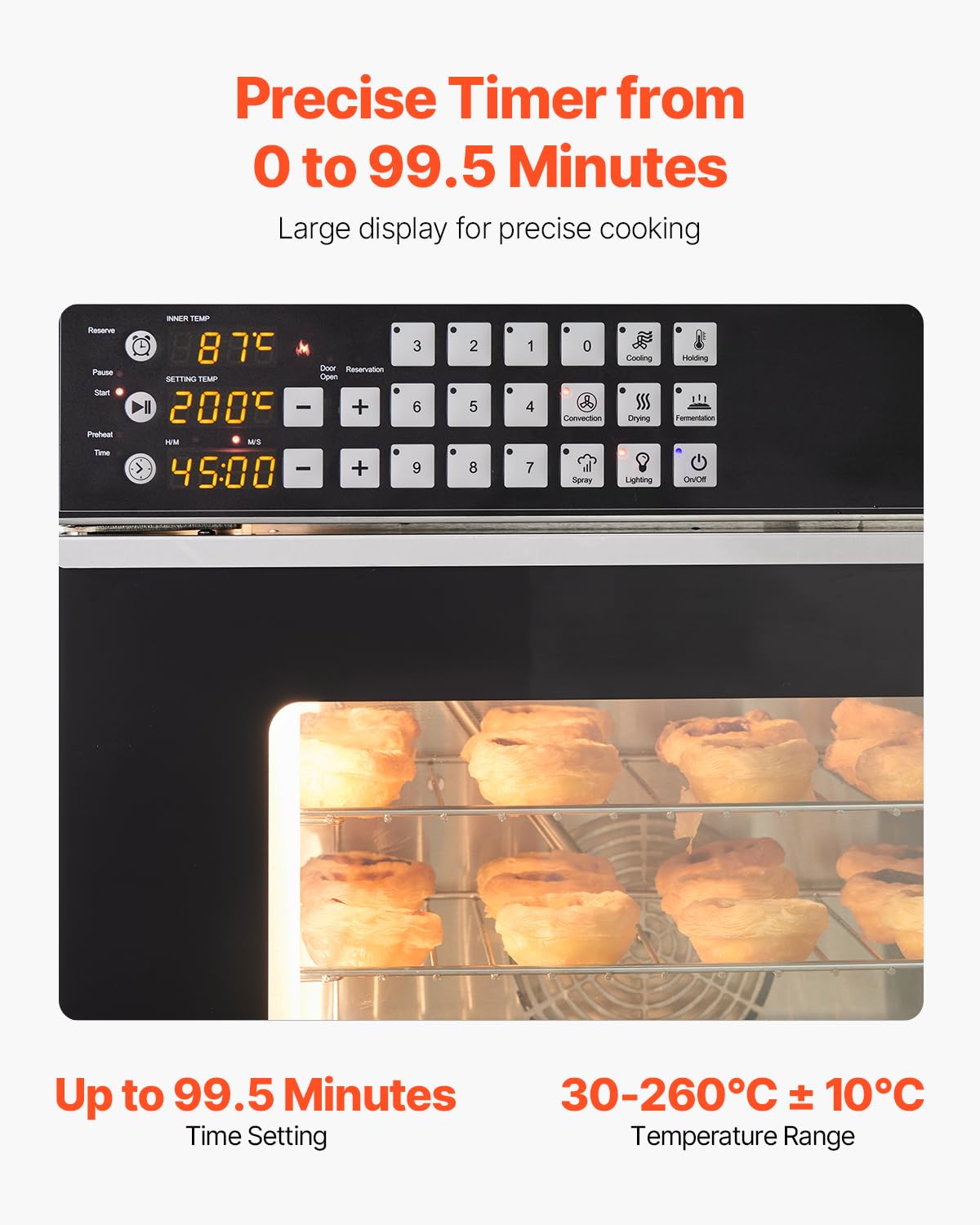 VEVOR kommerzieller Konvektionsofen konventioneller Arbeitsplattenofen 58 L 2800 W Toasterofen mit Tür aus gehärtetem Glas, elektrischer Backofen mit Drahtgitter & Klemmtablett-Handschuhen
