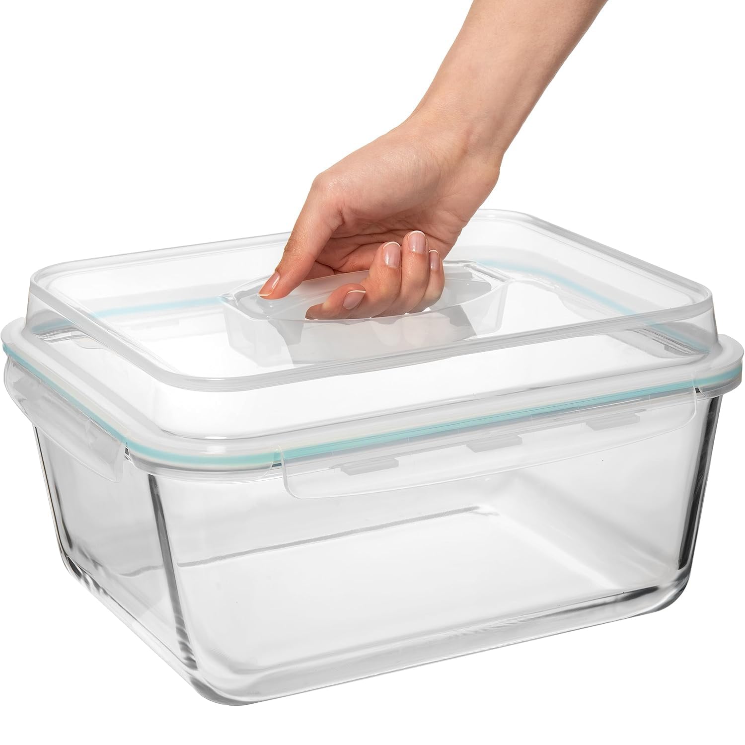 Recipiente grande de vidrio para almacenamiento de alimentos con tapa hermética, ideal para almacenar alimentos, verduras, frutas, cazuela para hornear, lasaña, pavo asado, pollo, sin BPA, apto para
