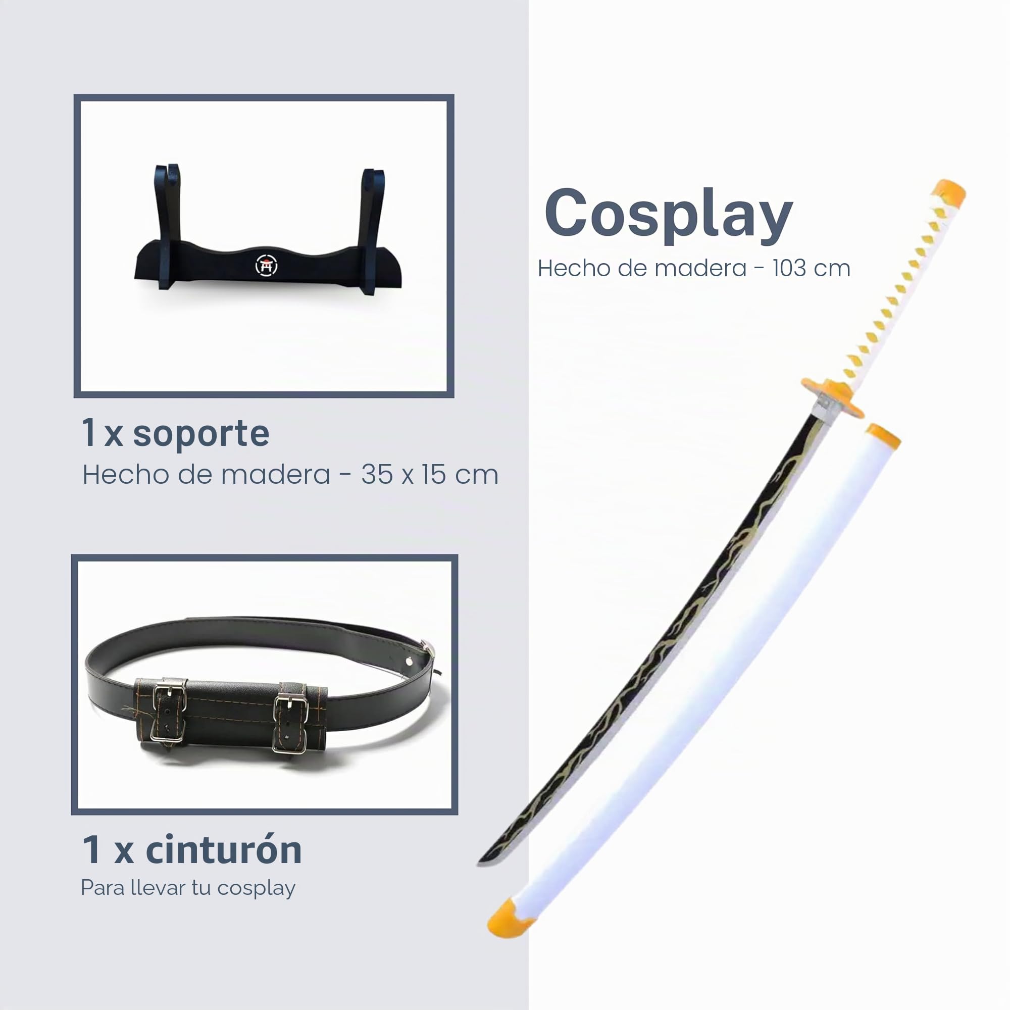 Accesorio de Cosplay de Madera con Soporte y Cinturón – Prop Decorativo Estilo Anime para Disfraces Adultos y Niños 103 cm (Agatsuma Zenitsu)