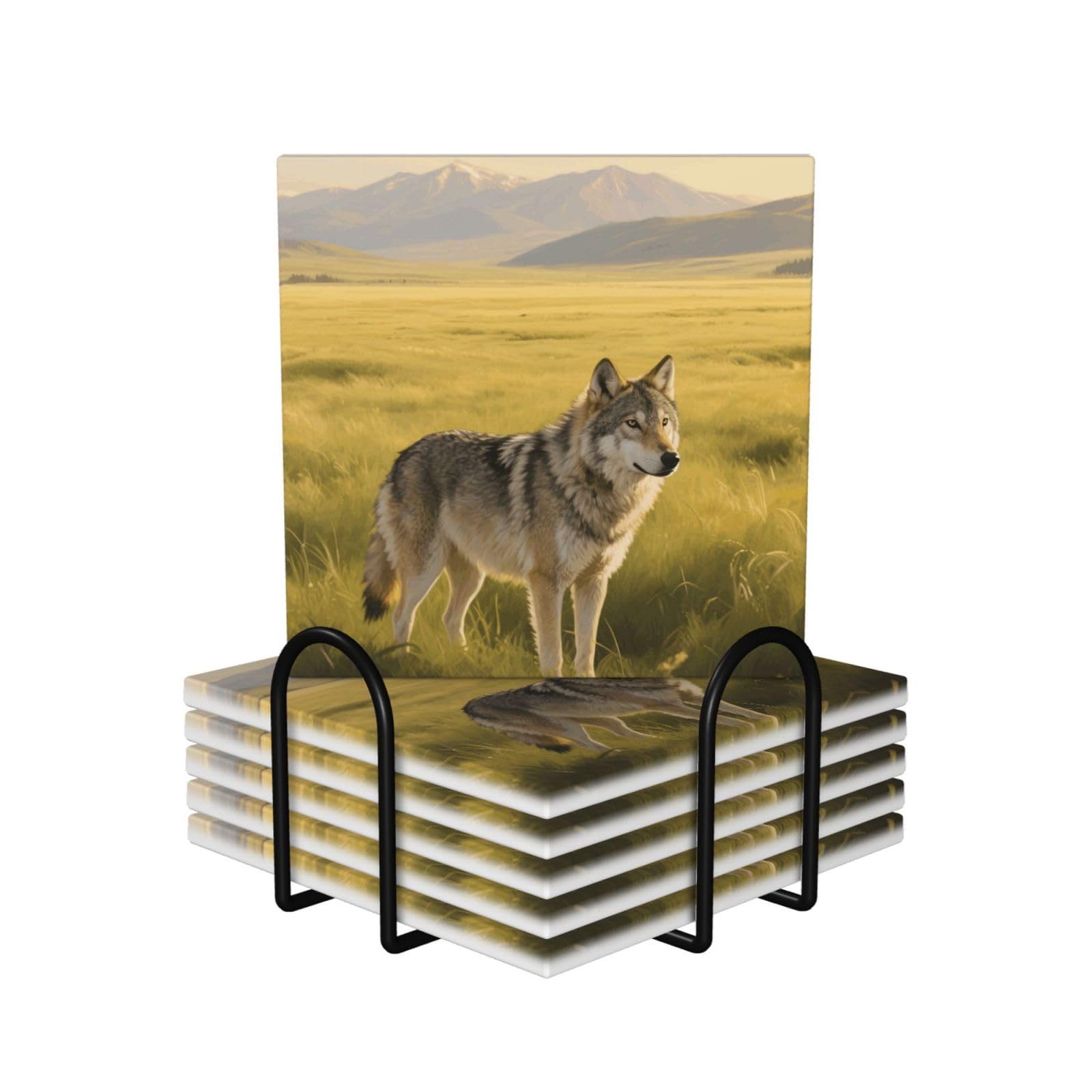 Lot de 6 dessous de verre loup en céramique idée cadeau originale